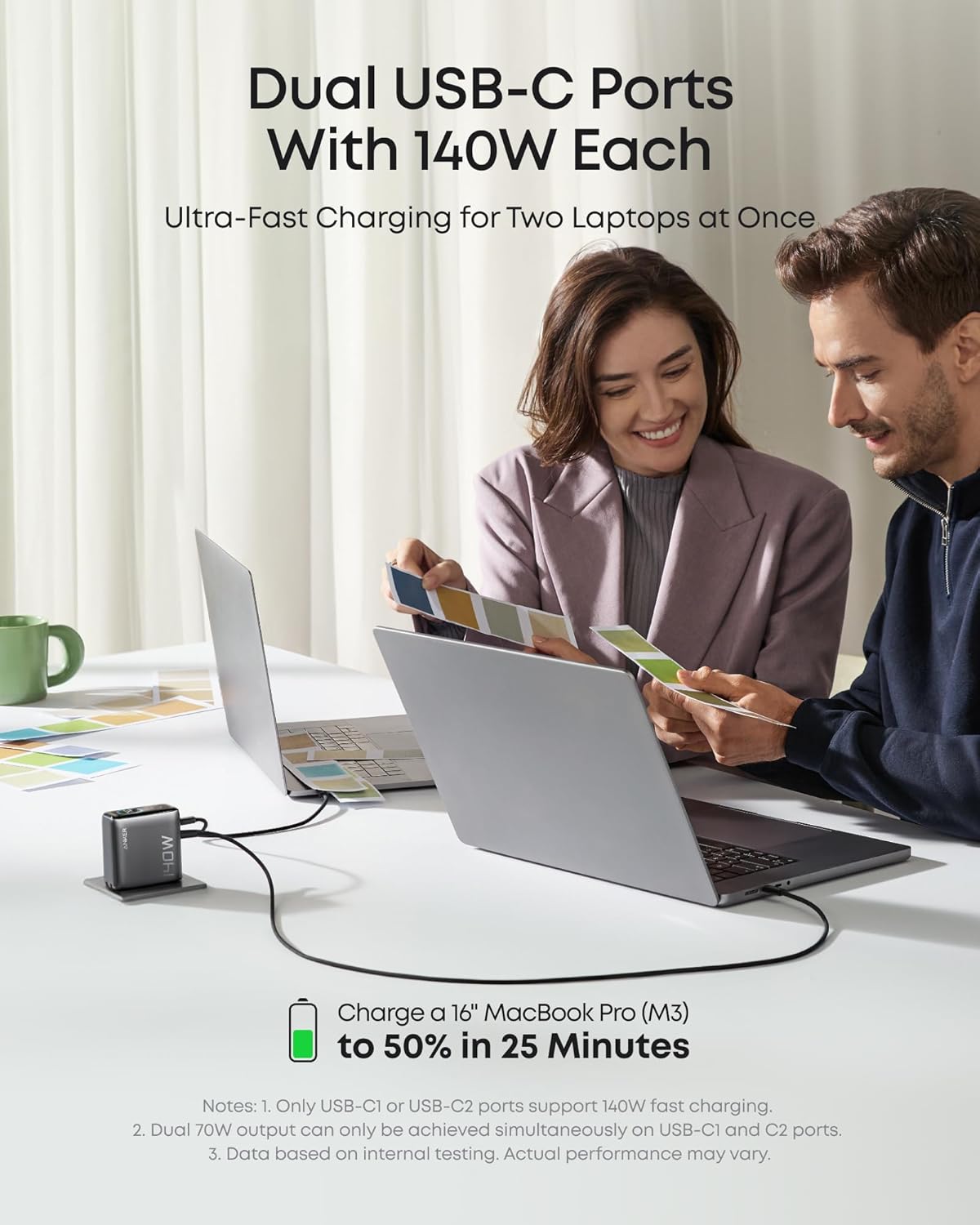 Anker | Charger with USB-C Cable | 140W, 4 Ports, PD 3.1