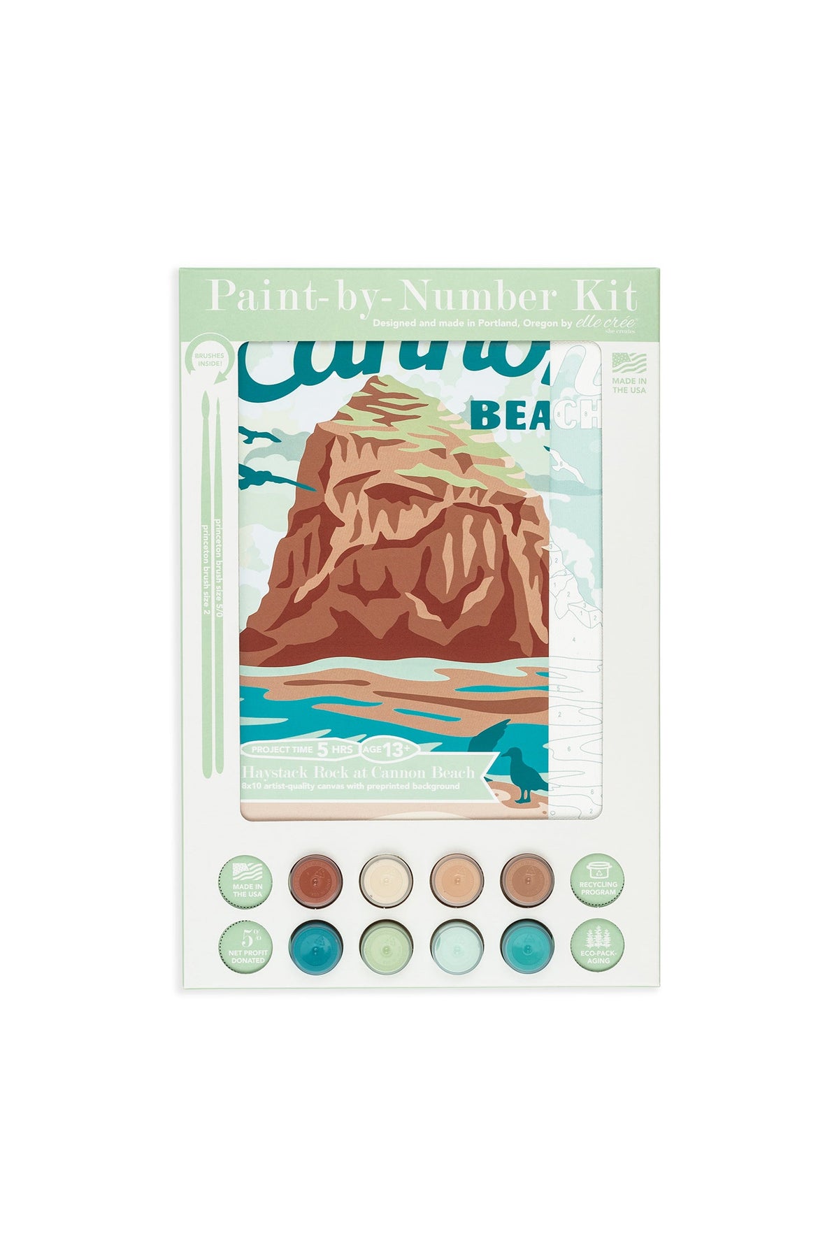 Elle Crée Haystack Rock at Cannon Beach Paint-by-Number Kit, 8x10, kit packaging