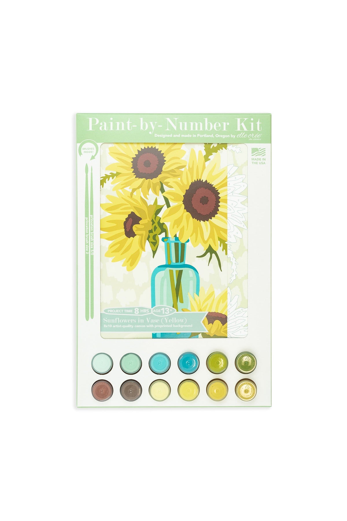 Elle Crée Sunflowers in Vase (yellow) Paint-by-Number Kit, 8x10, kit packaging