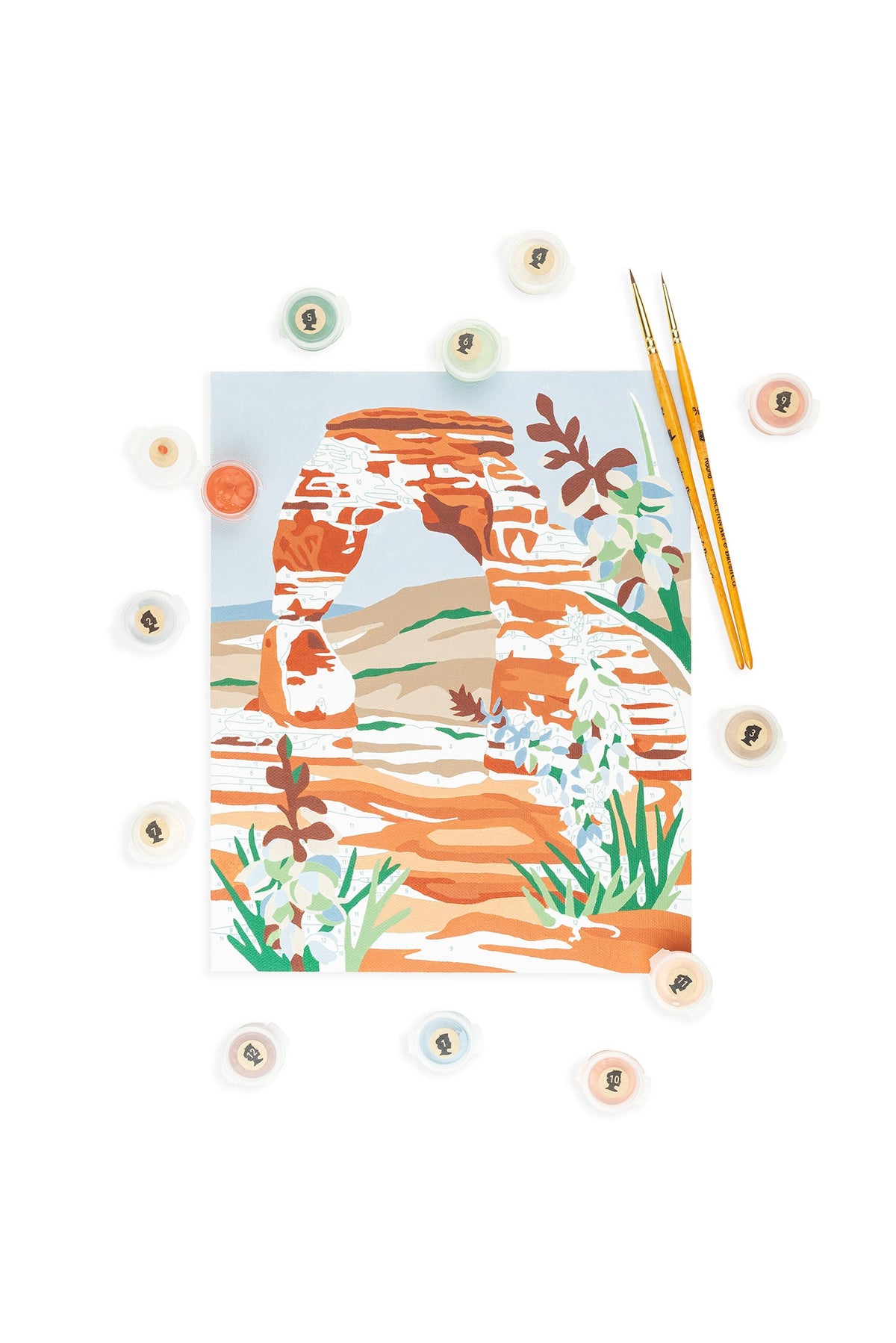 Elle Crée Arches National Park Paint-by-Number Kit, 8x10, kit contents laid out
