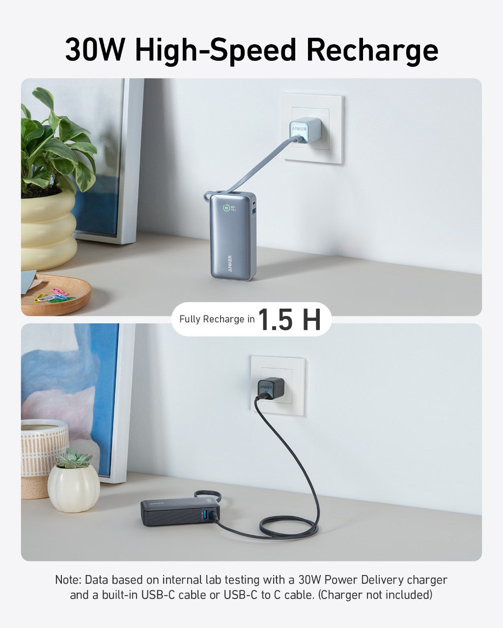 Anker | Nano Power Bank | 30W, Built-In USB-C Cable