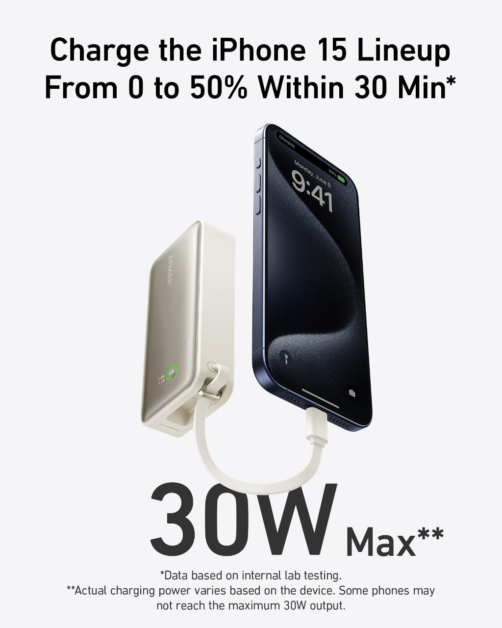 Anker | Nano Power Bank | 30W, Built-In USB-C Cable