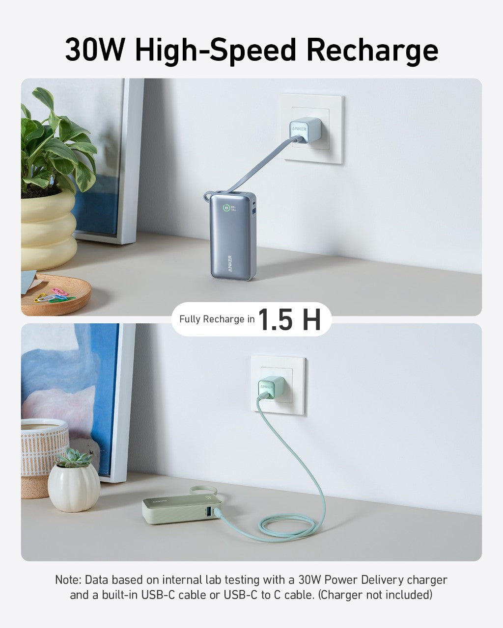 Anker | Nano Power Bank | 30W, Built-In USB-C Cable