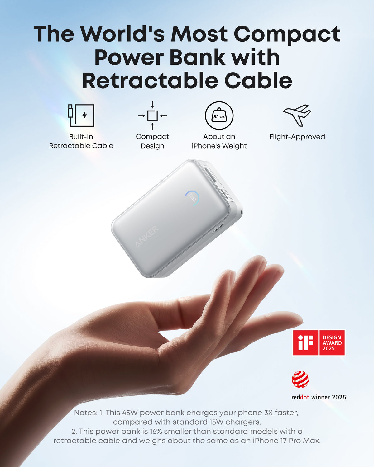 Anker | Nano Power Bank | 10K, 45W, Built-In Retractable USB-C Cable