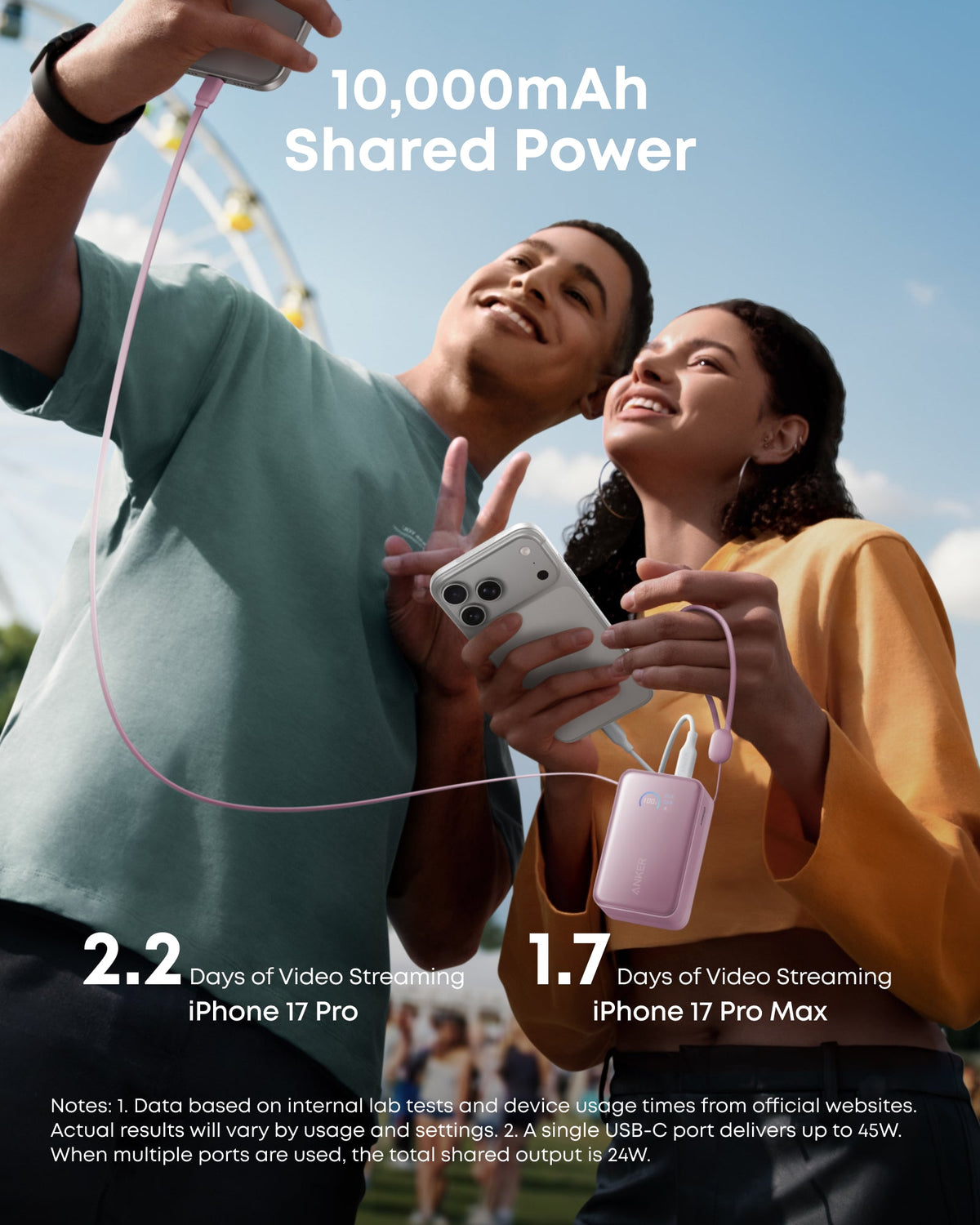 Anker | Nano Power Bank | 10K, 45W, Built-In Retractable USB-C Cable