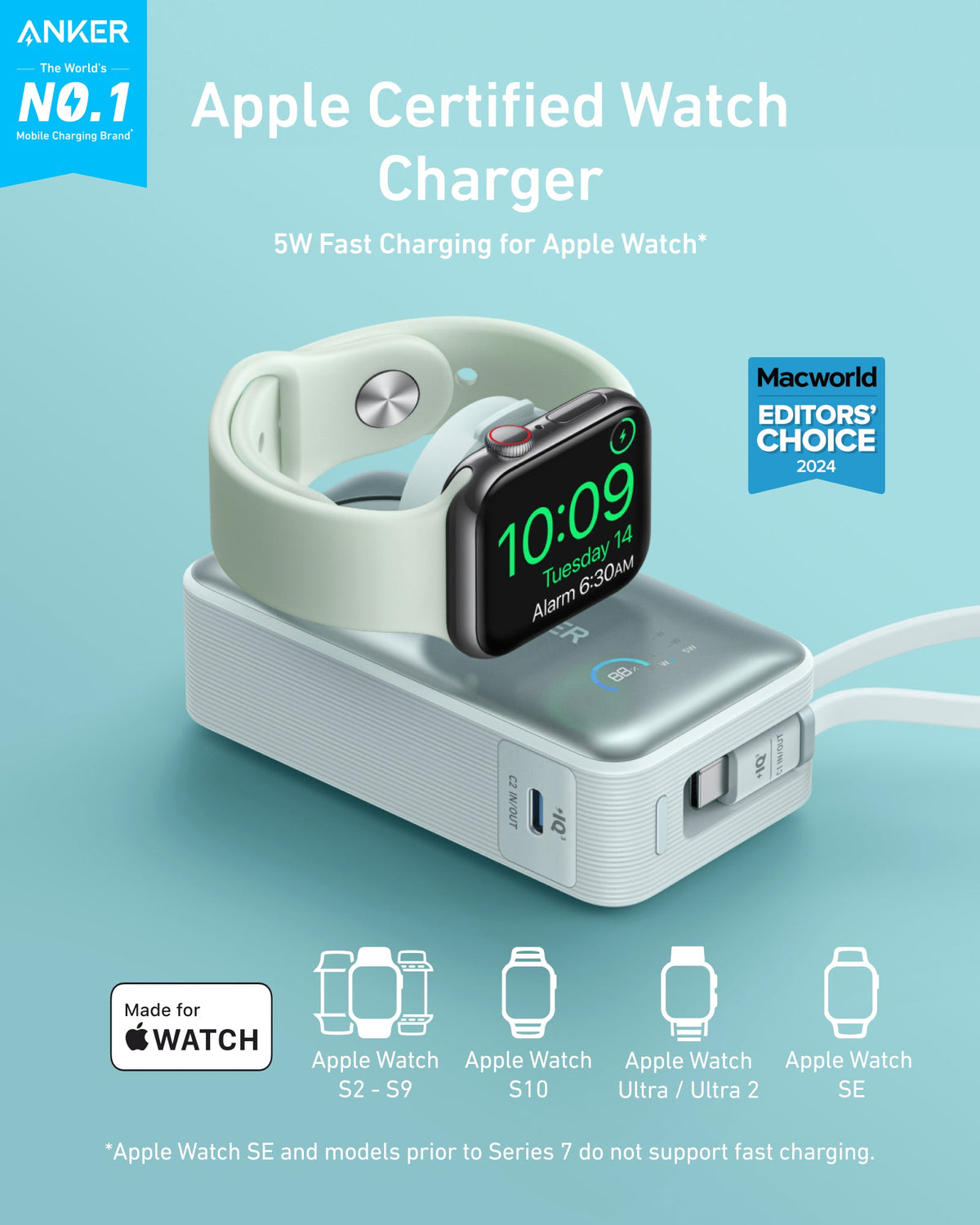 Anker | MagGo Power Bank | 10K, 35W, For Apple Watch
