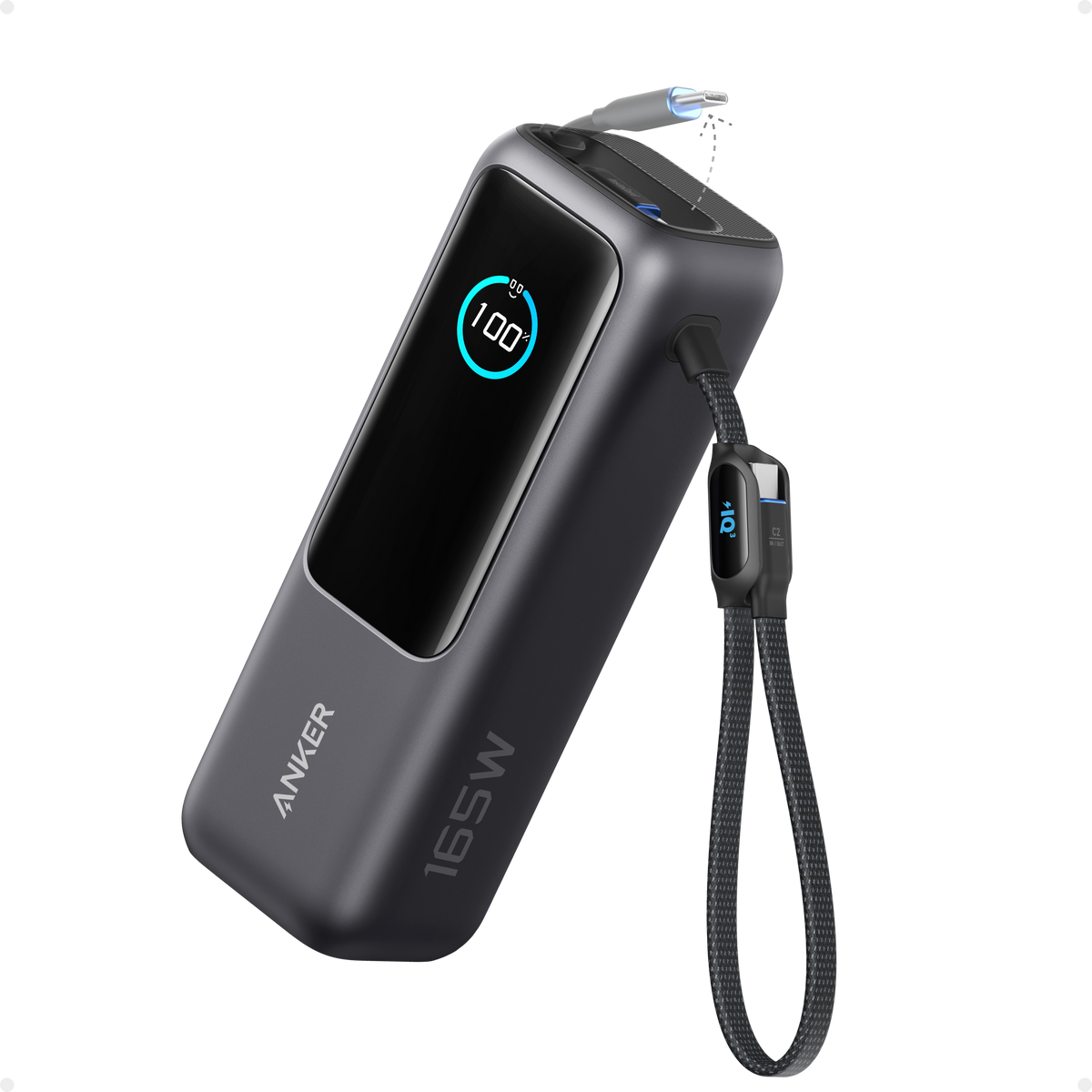 Anker Laptop Power Bank, 25K, 165W, Built-In and Retractable Cables