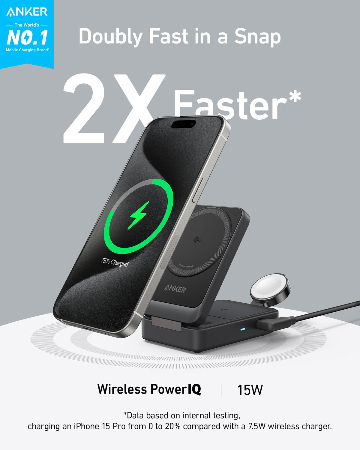 Anker | MagGo Wireless Charging Station | Foldable 3-in-1