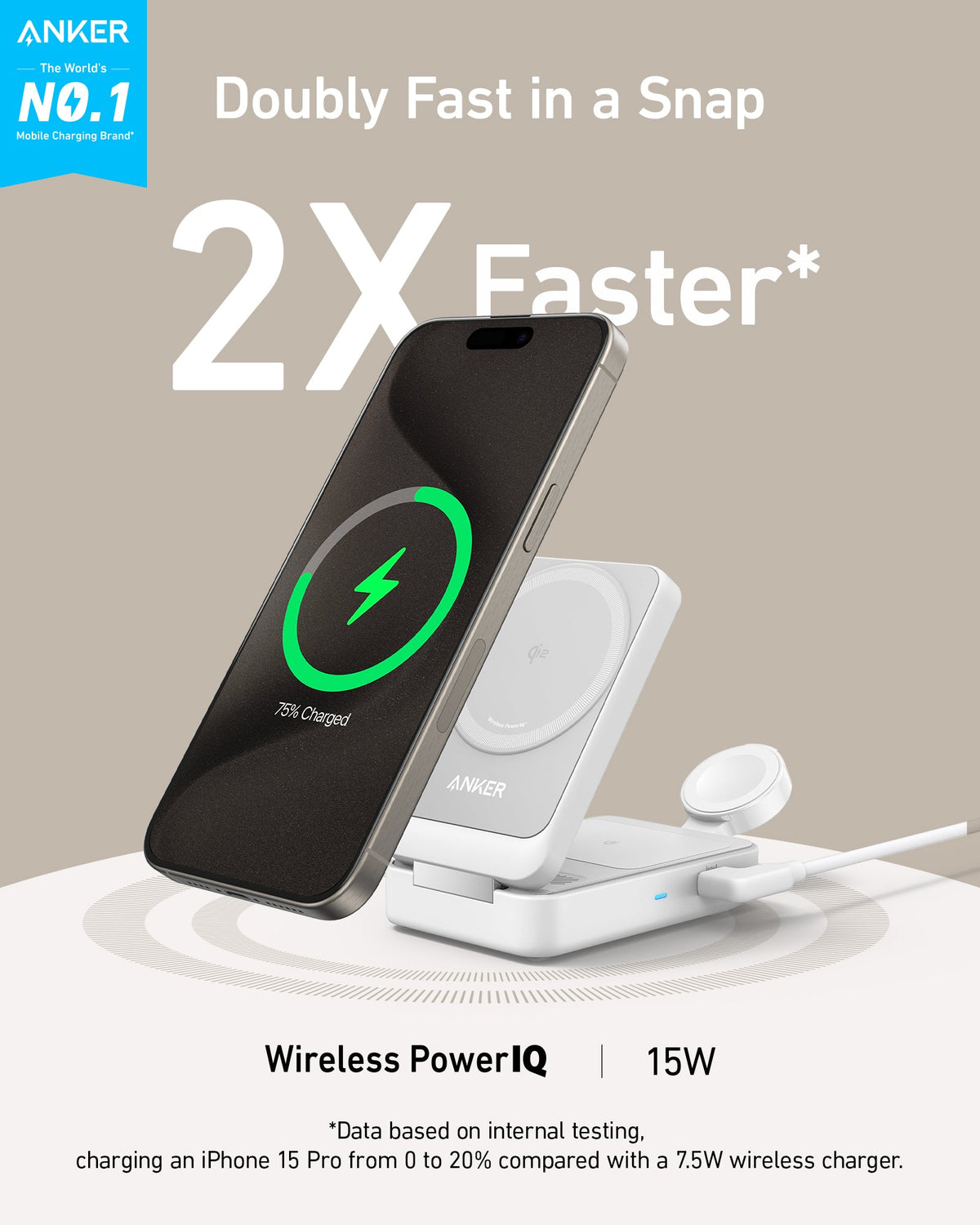 Anker | MagGo Wireless Charging Station | Foldable 3-in-1