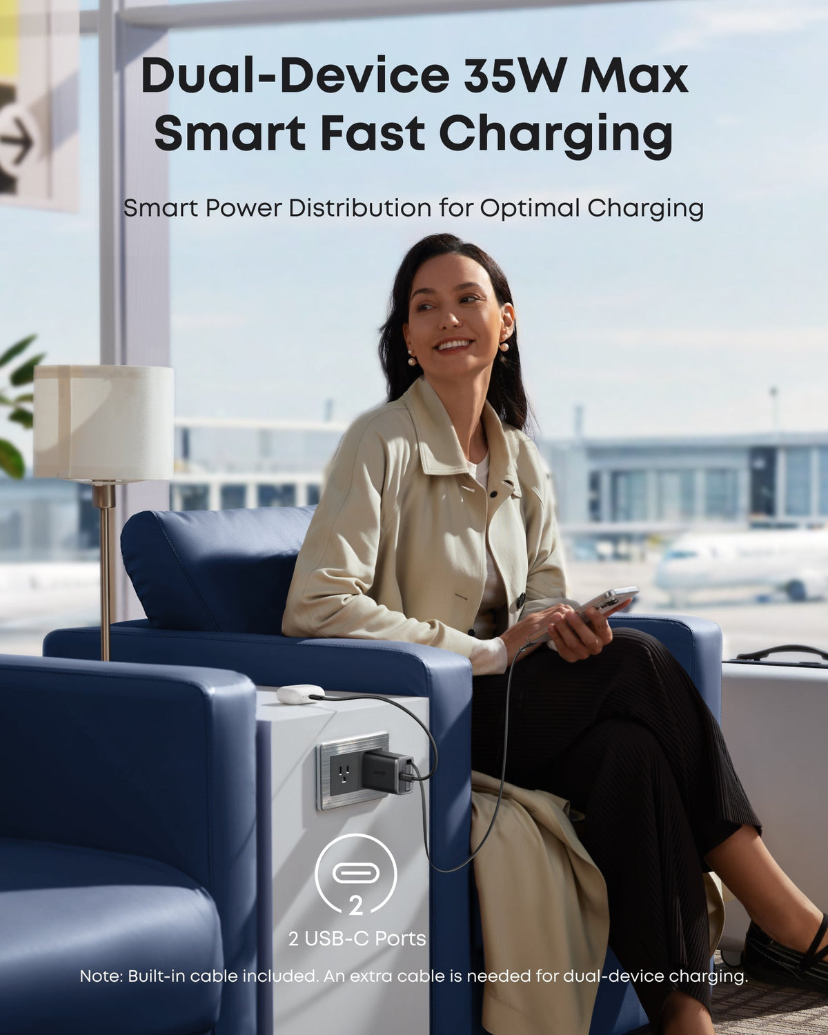 Anker | Nano Charger | 35W, Built-In Retractable USB-C Cable