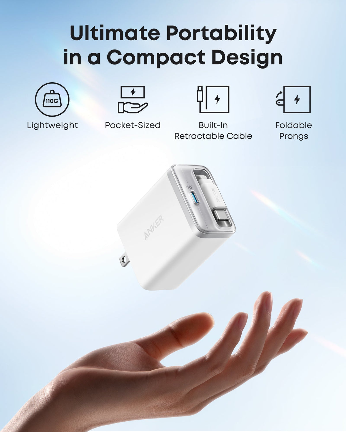 Anker | Nano Charger | 35W, Built-In Retractable USB-C Cable