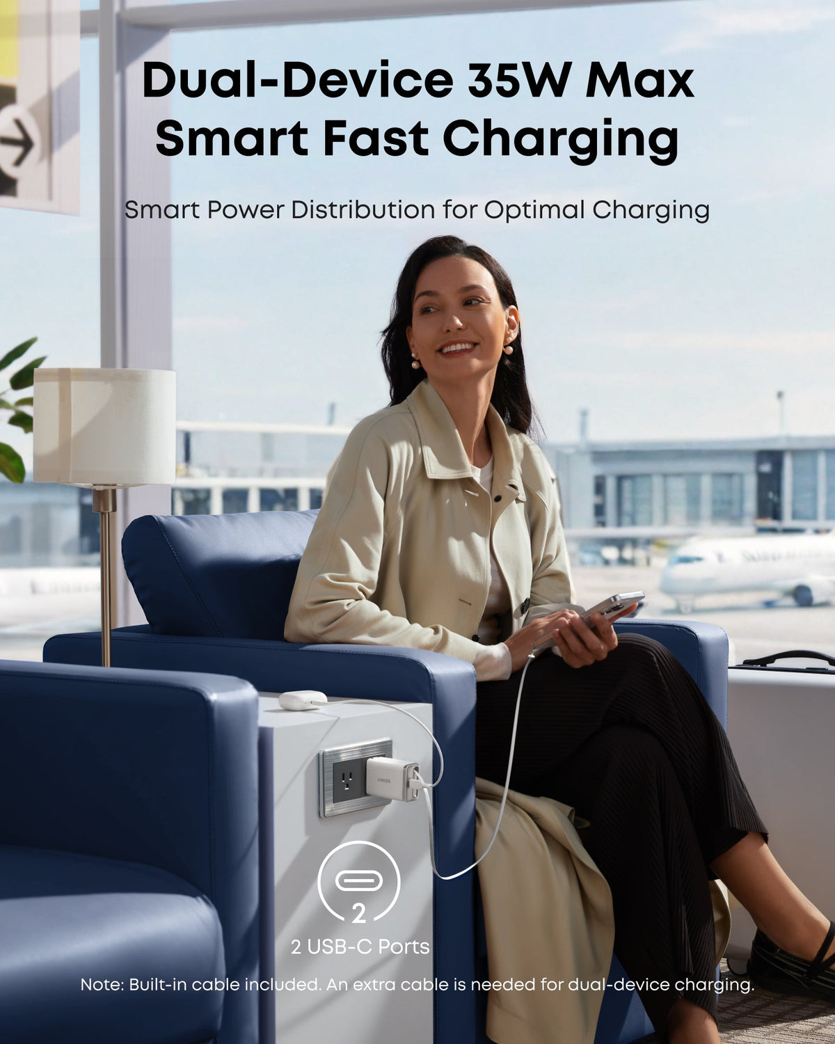 Anker | Nano Charger | 35W, Built-In Retractable USB-C Cable