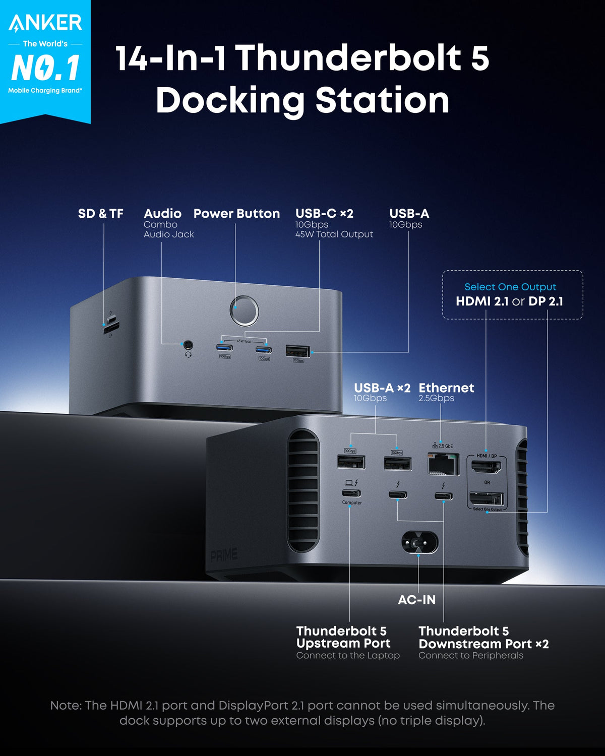 Anker | Prime TB5 Docking Station | 14-in-1, 8K, Thunderbolt 5