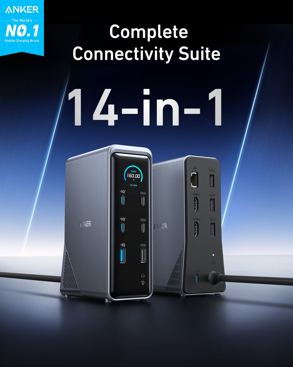 Anker | Prime Charging Docking Station | 14-in-1, Dual Display, 160W