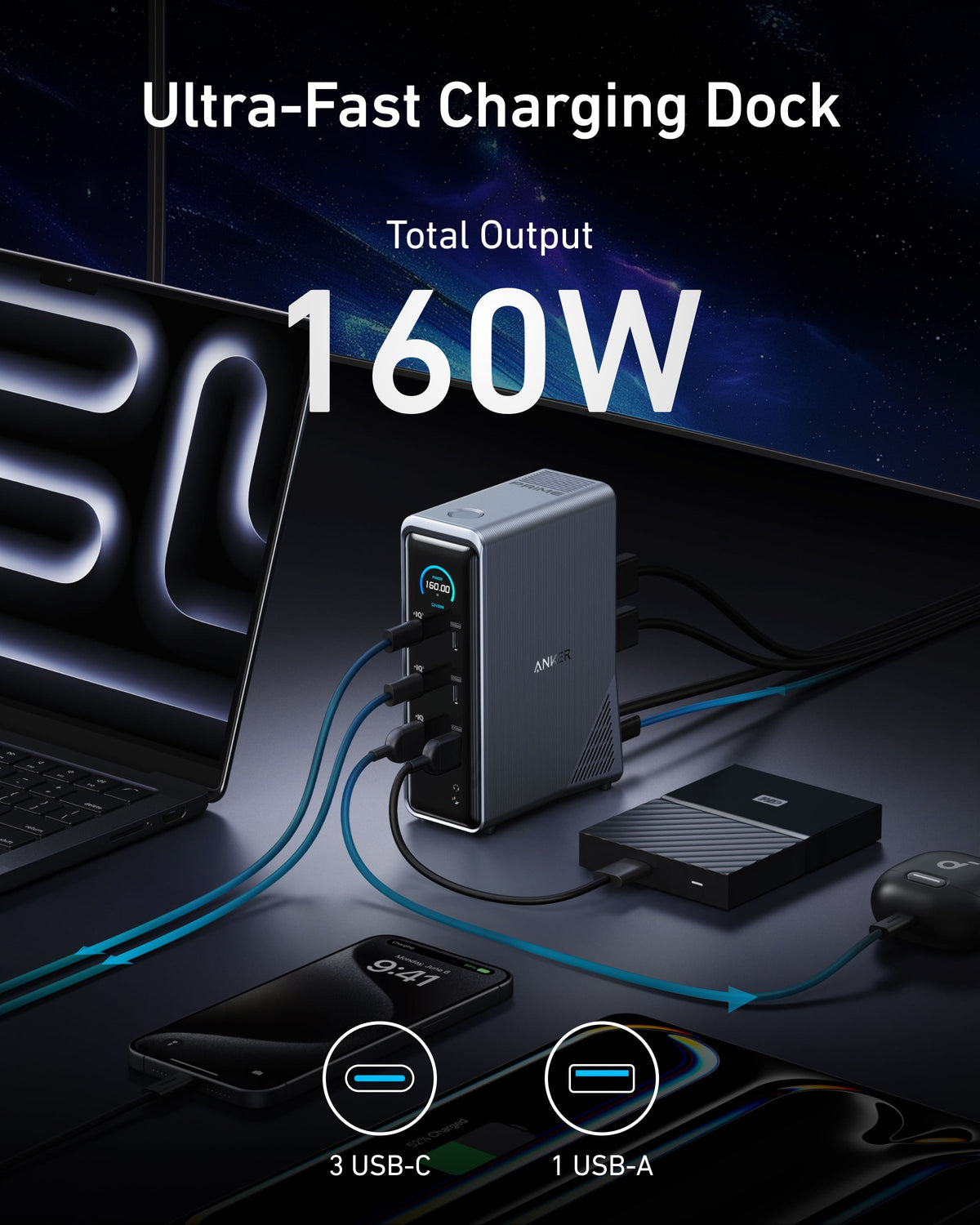 Anker | Prime Charging Docking Station | 14-in-1, Dual Display, 160W