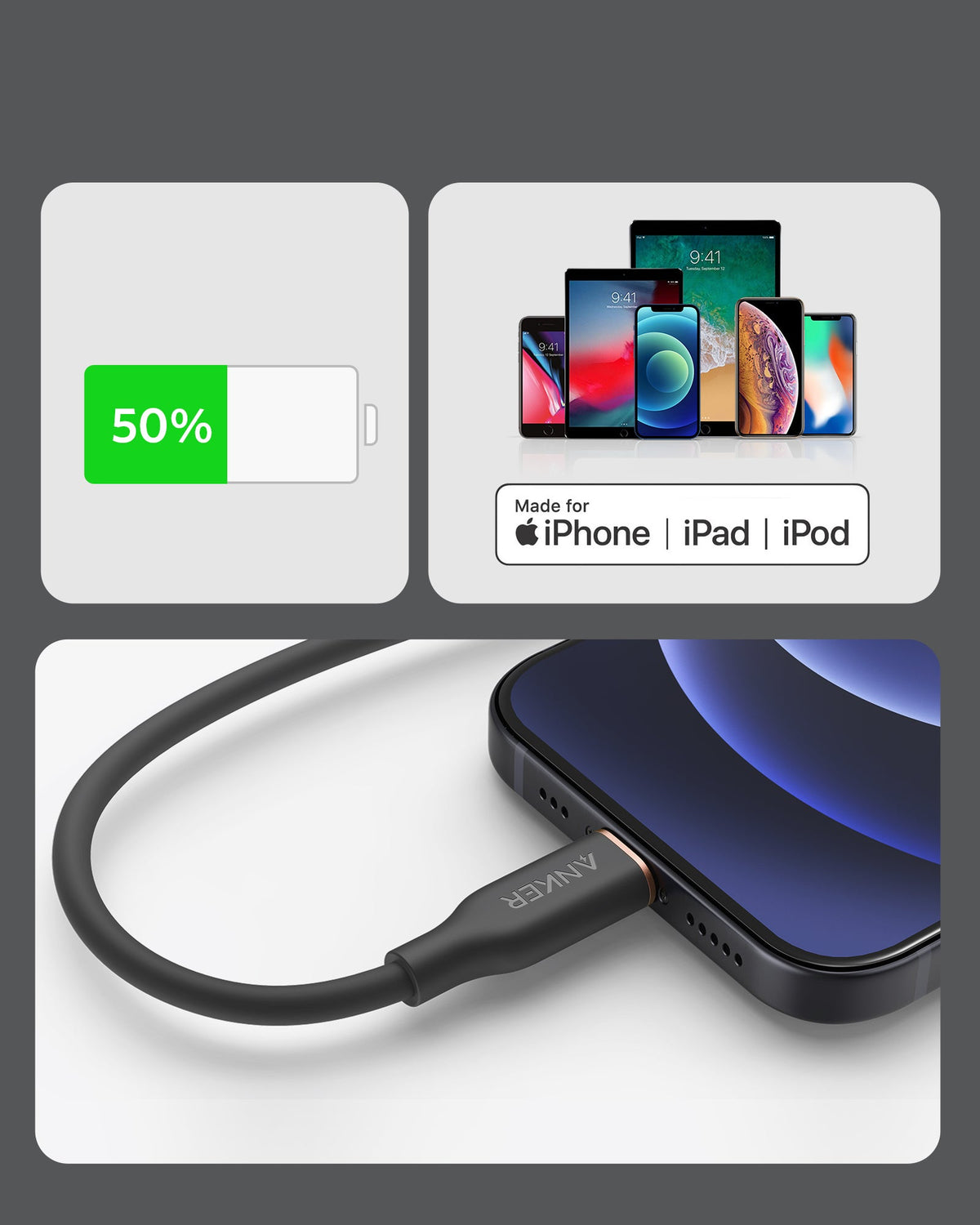 Anker | 641 USB-C to Lightning Cable | Flow, 3 ft Silicone