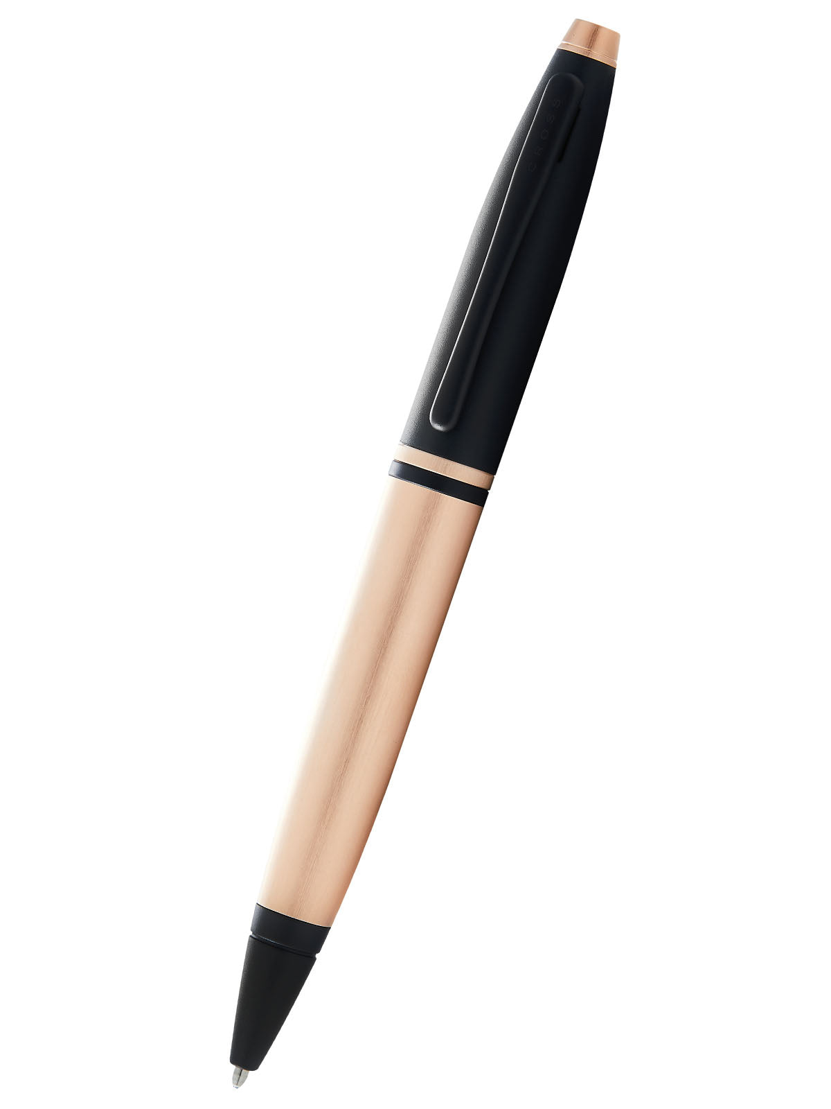 Cross Calais Ballpoint Pen, Brushed Rose Gold Plate and Black Lacquer