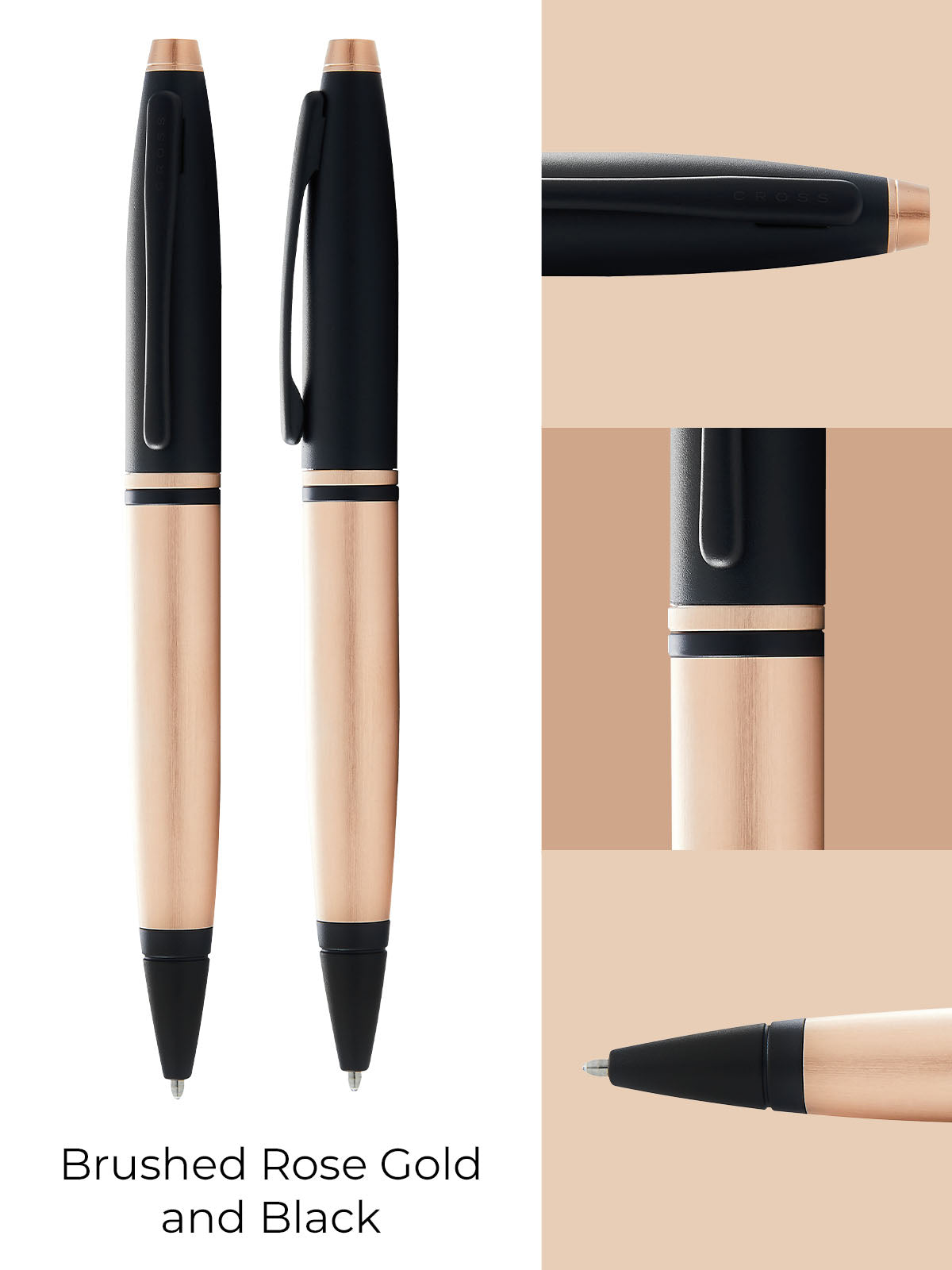 Cross | Calais Ballpoint Pen | Brushed Rose Gold Plate and Black Lacquer