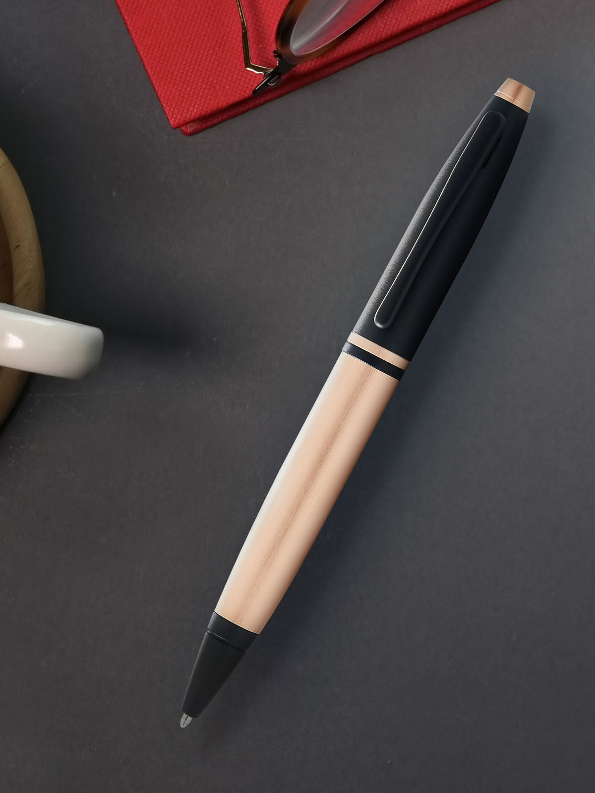 Cross | Calais Ballpoint Pen | Brushed Rose Gold Plate and Black Lacquer