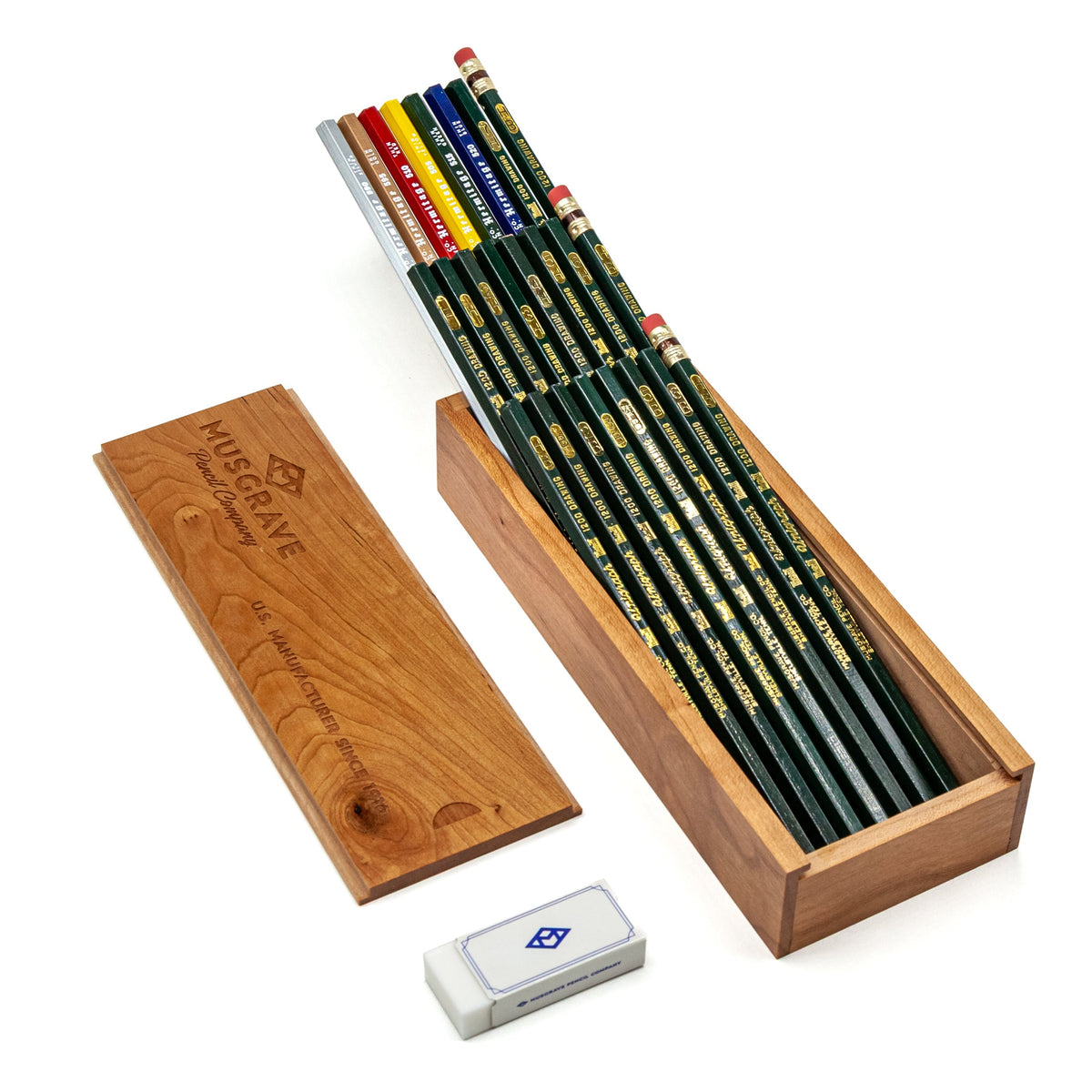 Musgrave Artist Drawing Pencil Set in Cherry Box, 24 Pencils, 6B to 7H