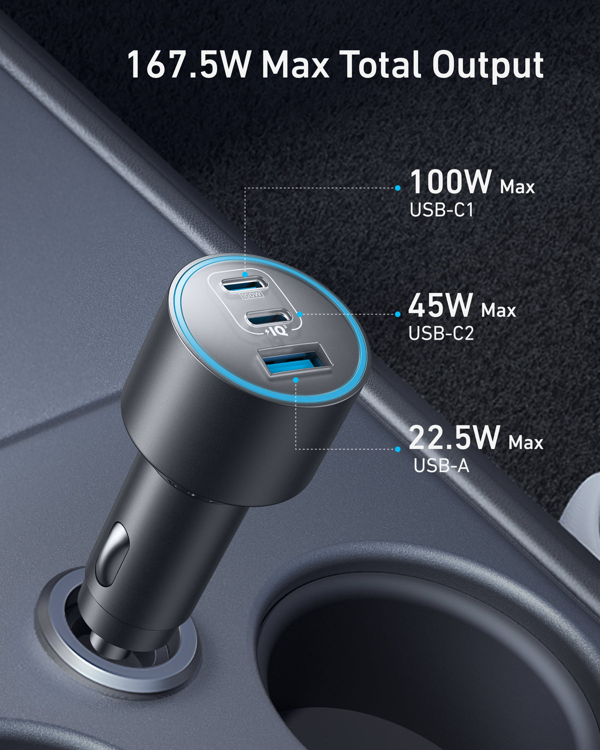 Anker | Nano Car Charger | 167.5W, 3 Ports