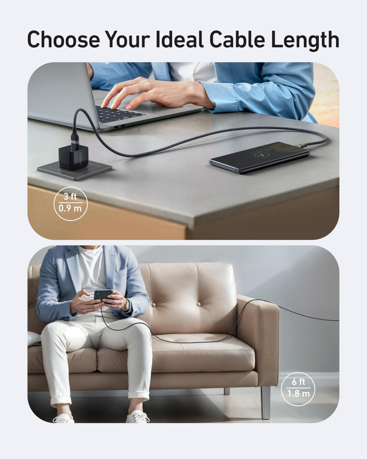 Anker | USB-A to USB-C Cable | 3 ft / 6 ft, Upcycled-Braided