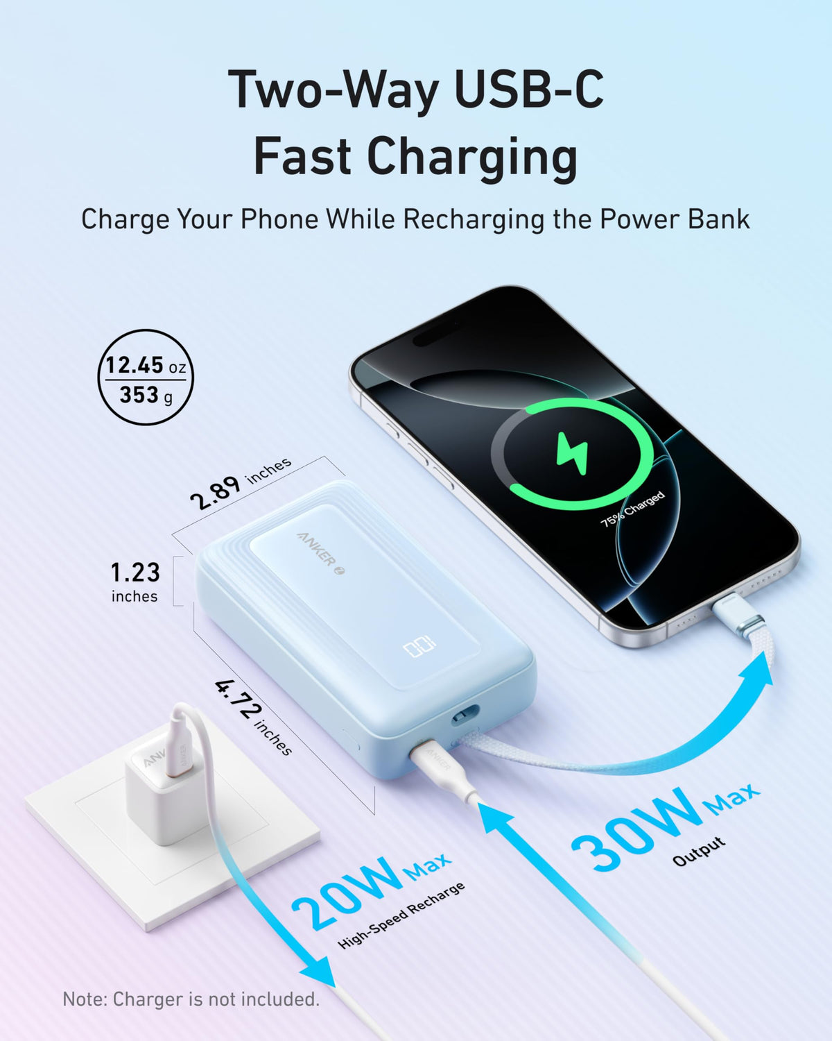 Anker | Zolo Power Bank | 10K, 30W, Built-In USB-C Cable