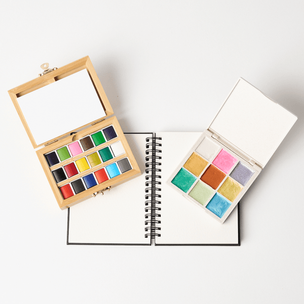 Elseware Unplug Watercolor Essentials Bundle, Bamboo Case, Metallics & Paper Pad