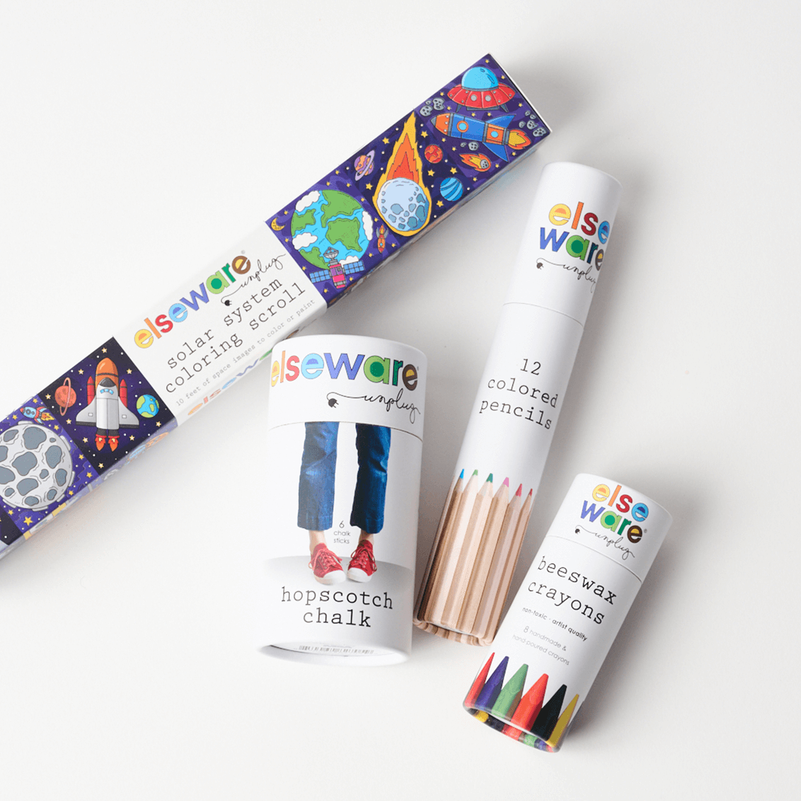 Elseware Unplug Outdoor Art Bundle, Chalk, Beeswax Crayons & Coloring Scroll