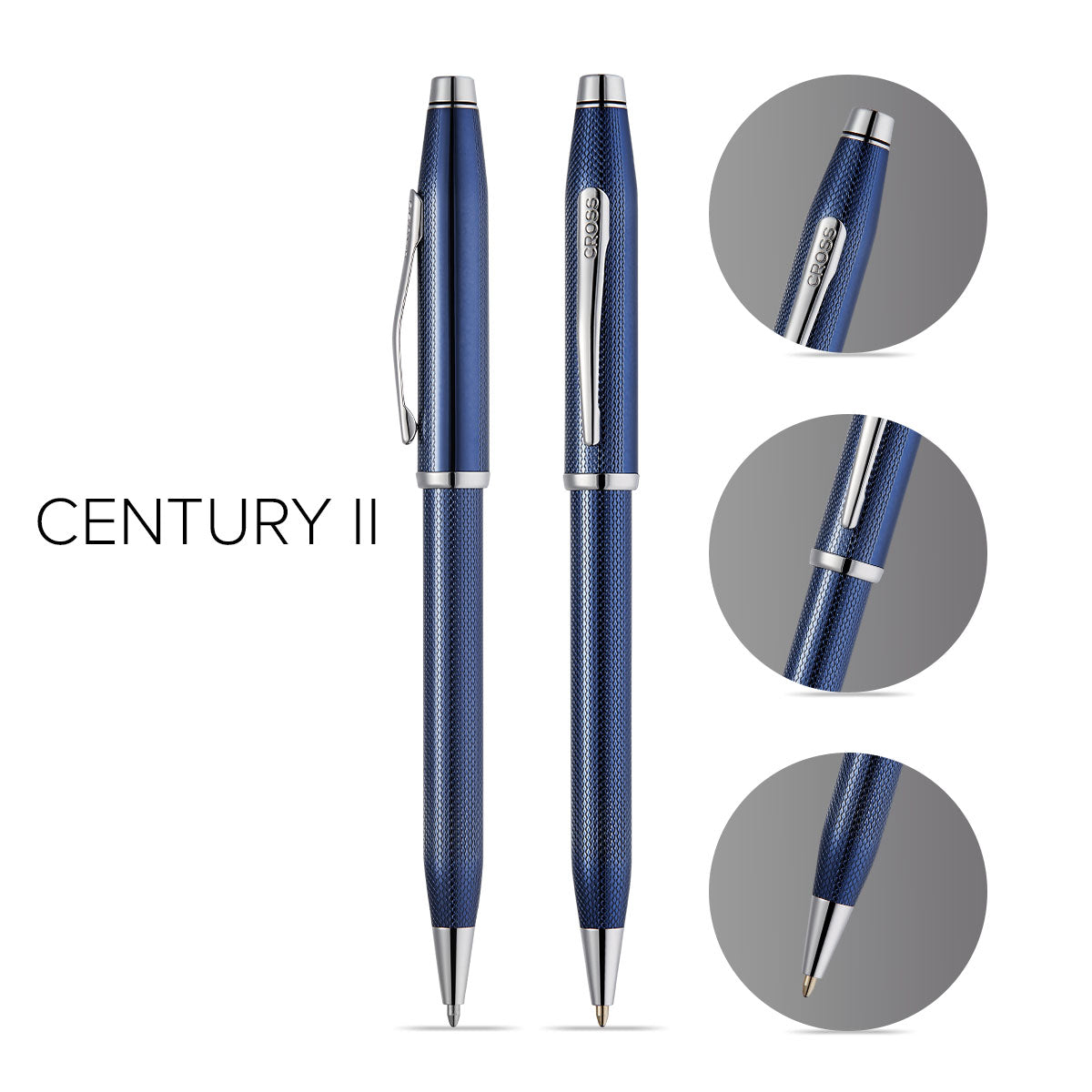 Cross | Century II Ballpoint Pen | Polished Translucent Cobalt Blue Engraved Diamond Pattern