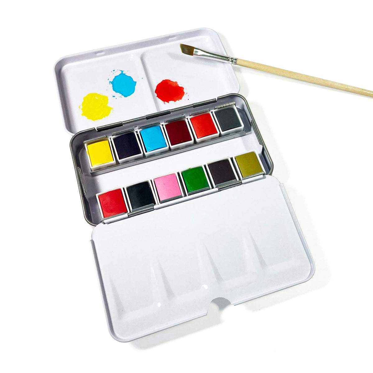 Elseware Unplug Watercolor Set, 12 Colors in Metal Travel Palette, color swatches