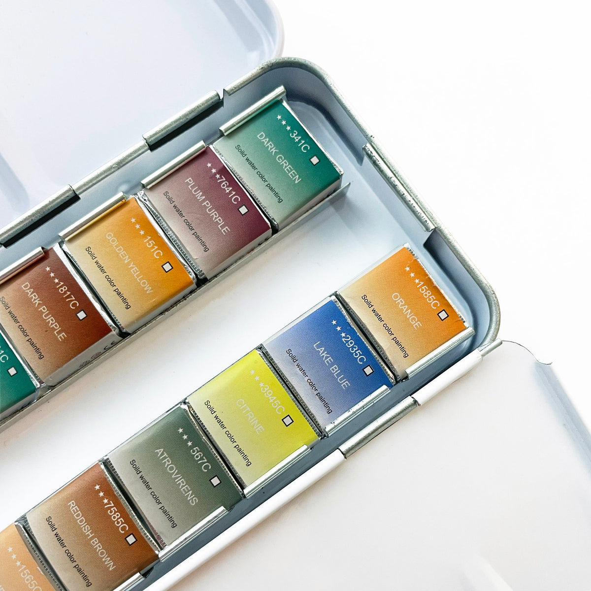 Elseware Unplug Watercolor Set, 12 Colors in Metal Travel Palette, color swatches
