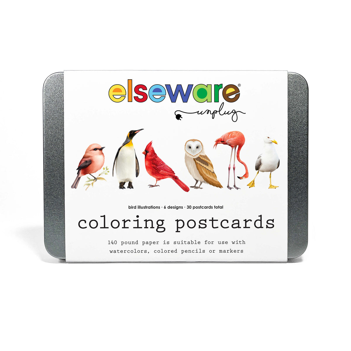 Elseware Unplug Coloring Postcards, 30 Cards, 6 Designs in a Tin, Bird, view 5 of 14