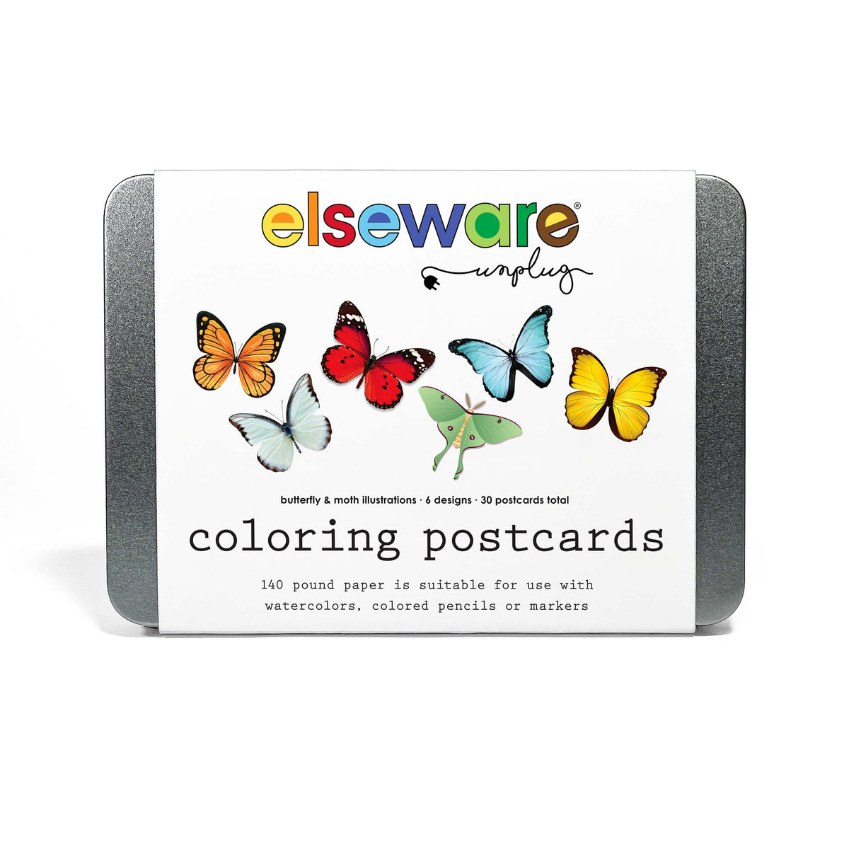 Elseware Unplug Coloring Postcards, 30 Cards, 6 Designs in a Tin, Butterfly & Moth, view 4 of 14