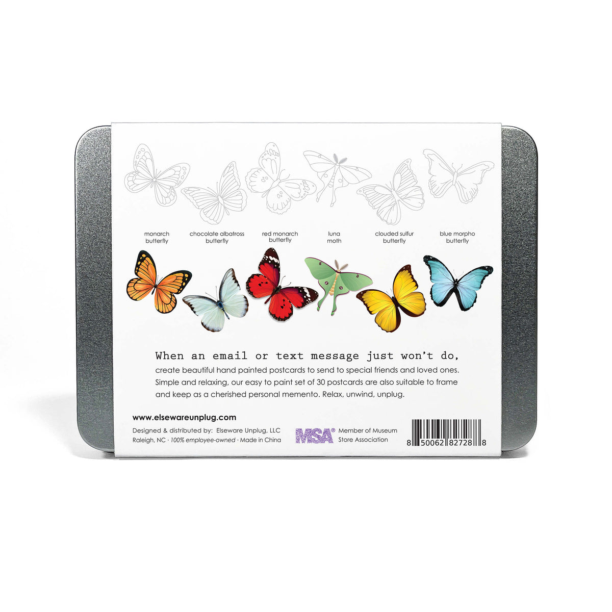 Elseware Unplug Coloring Postcards, 30 Cards, 6 Designs in a Tin, Butterfly & Moth, view 13 of 14