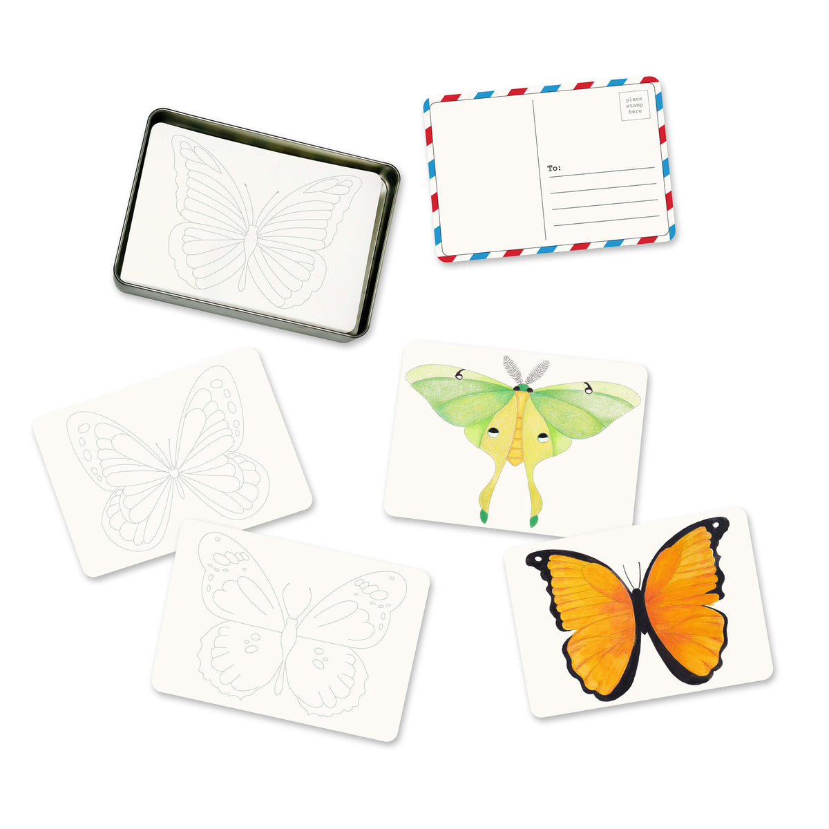 Elseware Unplug Coloring Postcards, 30 Cards, 6 Designs in a Tin, Butterfly & Moth, view 10 of 14