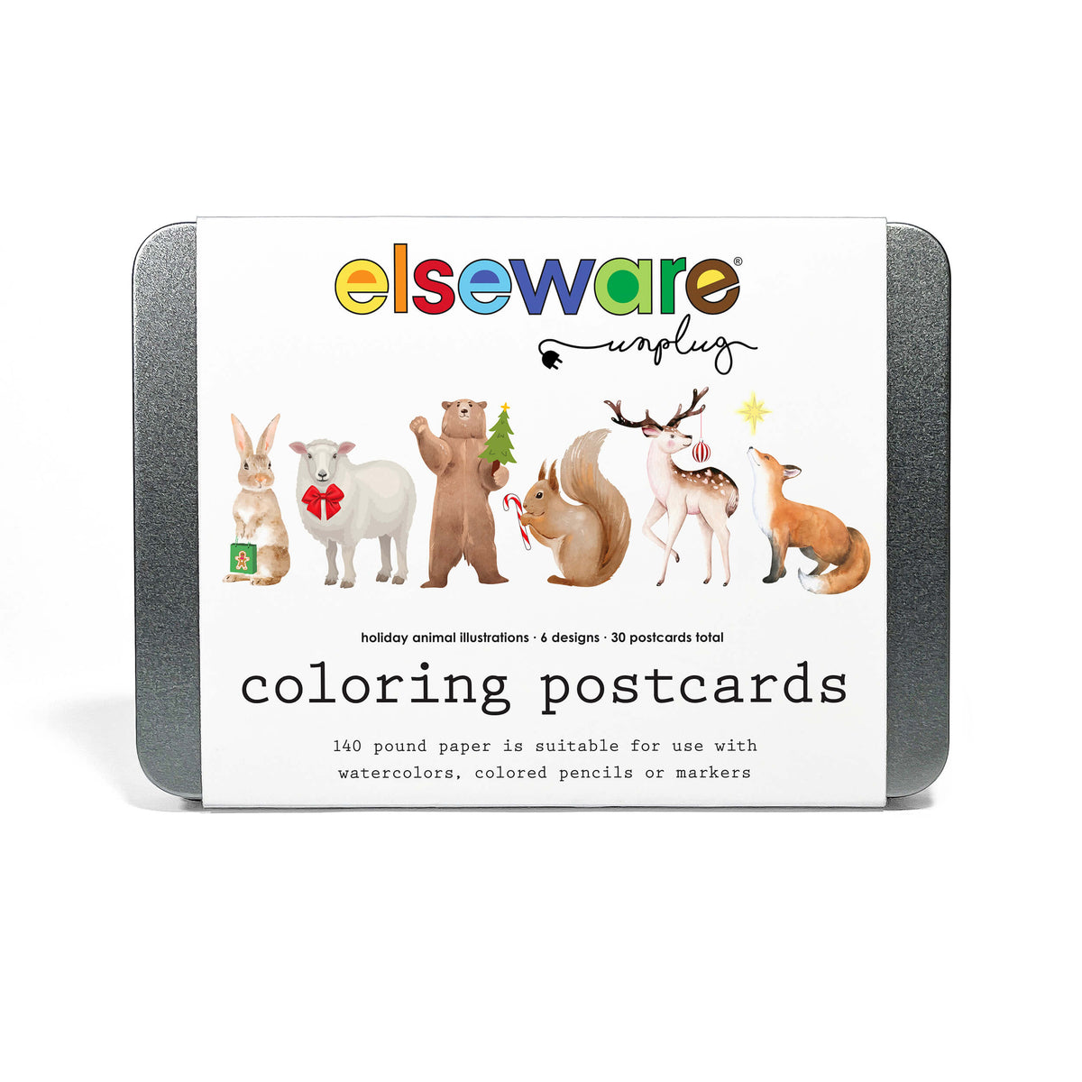 Elseware Unplug Coloring Postcards, 30 Cards, 6 Designs in a Tin, view 3 of 14