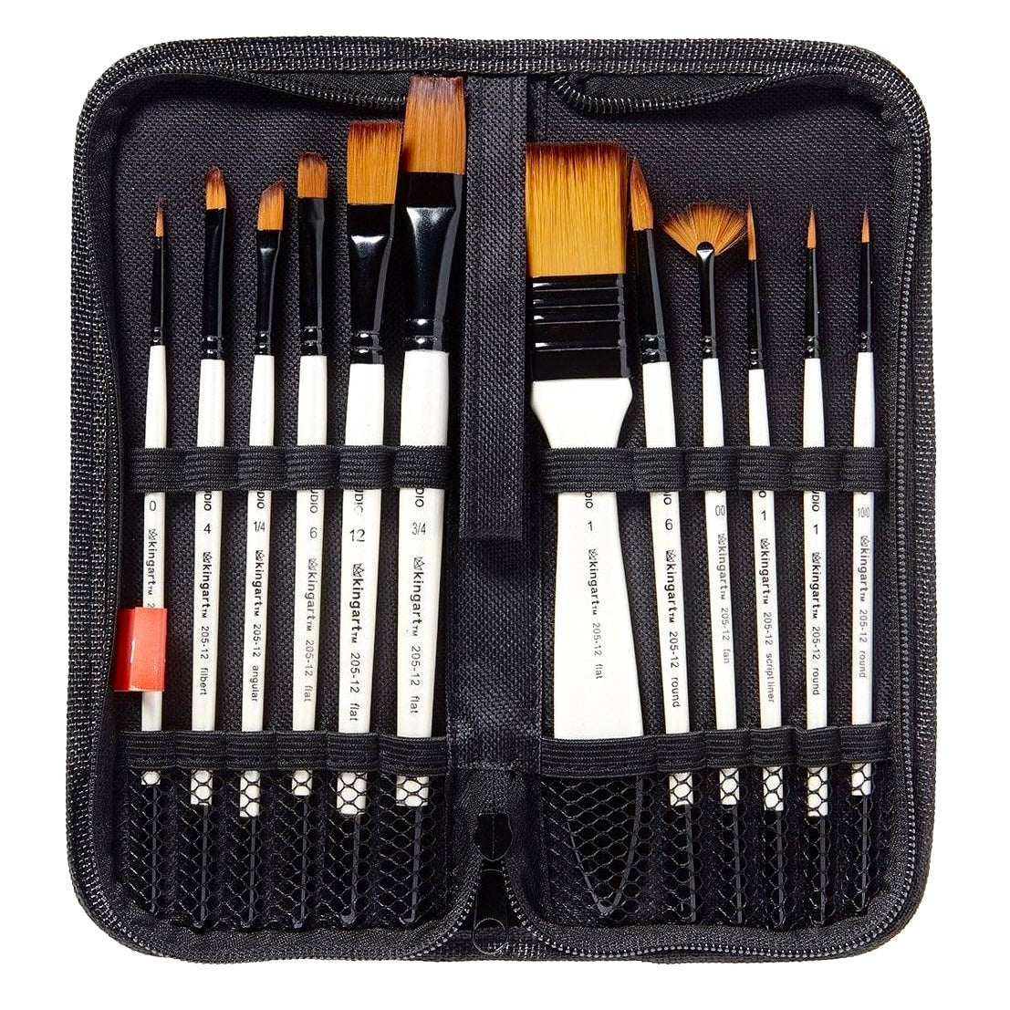 KINGART Studio Gold Nylon Brush Set with Case, 12 Brushes