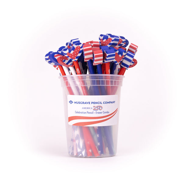 Musgrave America250 Pencils with Eraser Toppers, Red, White & Blue, 36 Pack