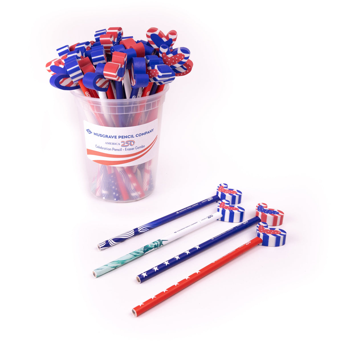 Musgrave | America250 Pencils with Eraser Toppers | Red, White & Blue, 36 Pack