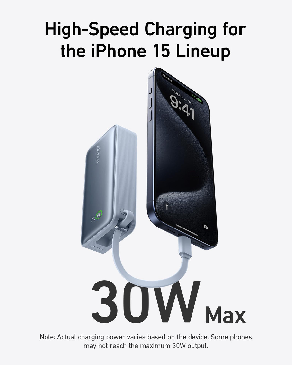 Anker | Nano Power Bank | 30W, Built-In USB-C Cable