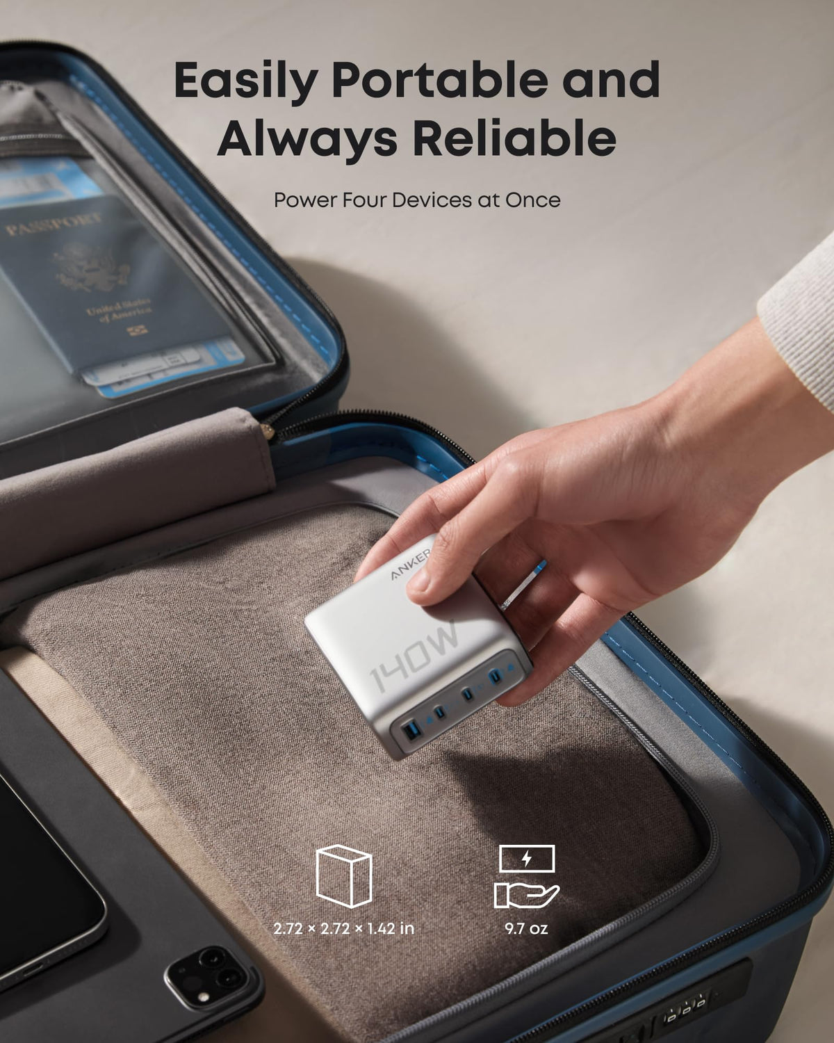 Anker | Charger with USB-C Cable | 140W, 4 Ports, PD 3.1