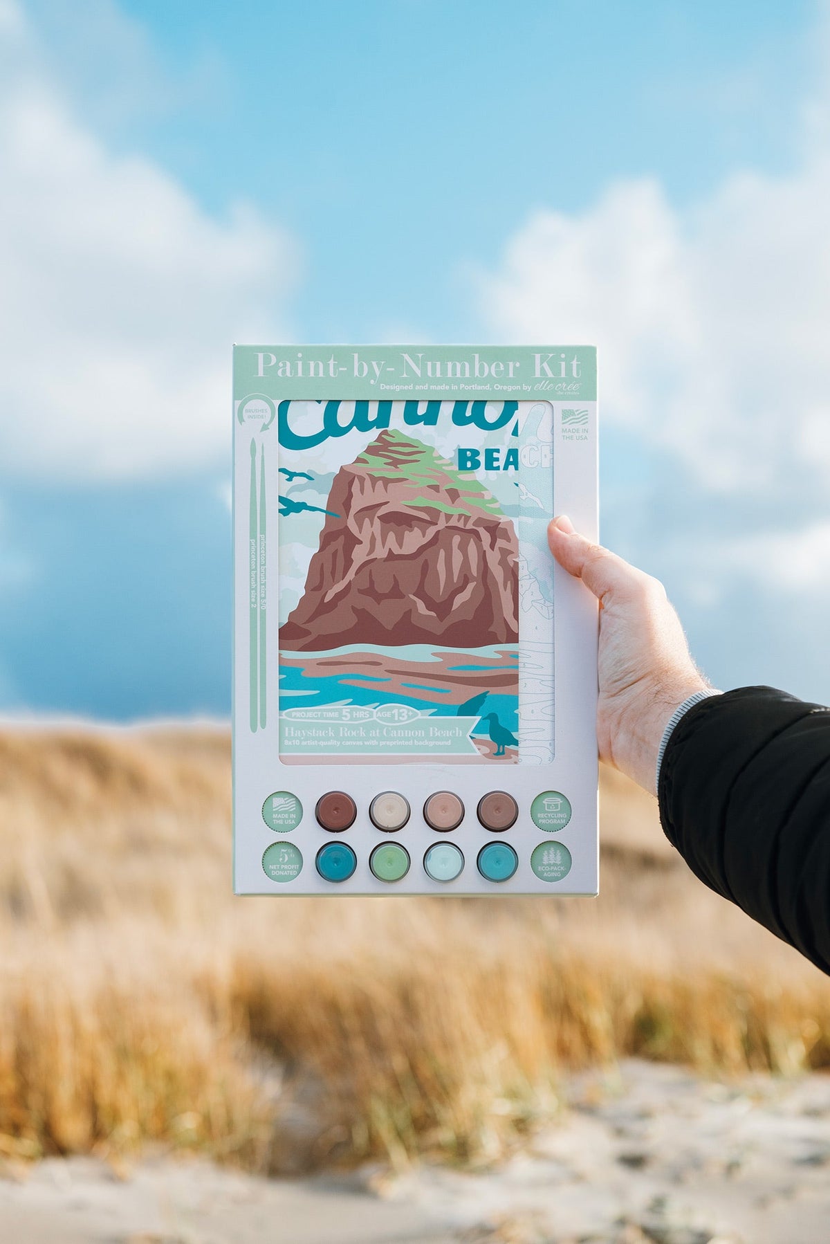 Elle Crée Haystack Rock at Cannon Beach Paint-by-Number Kit, 8x10, kit packaging