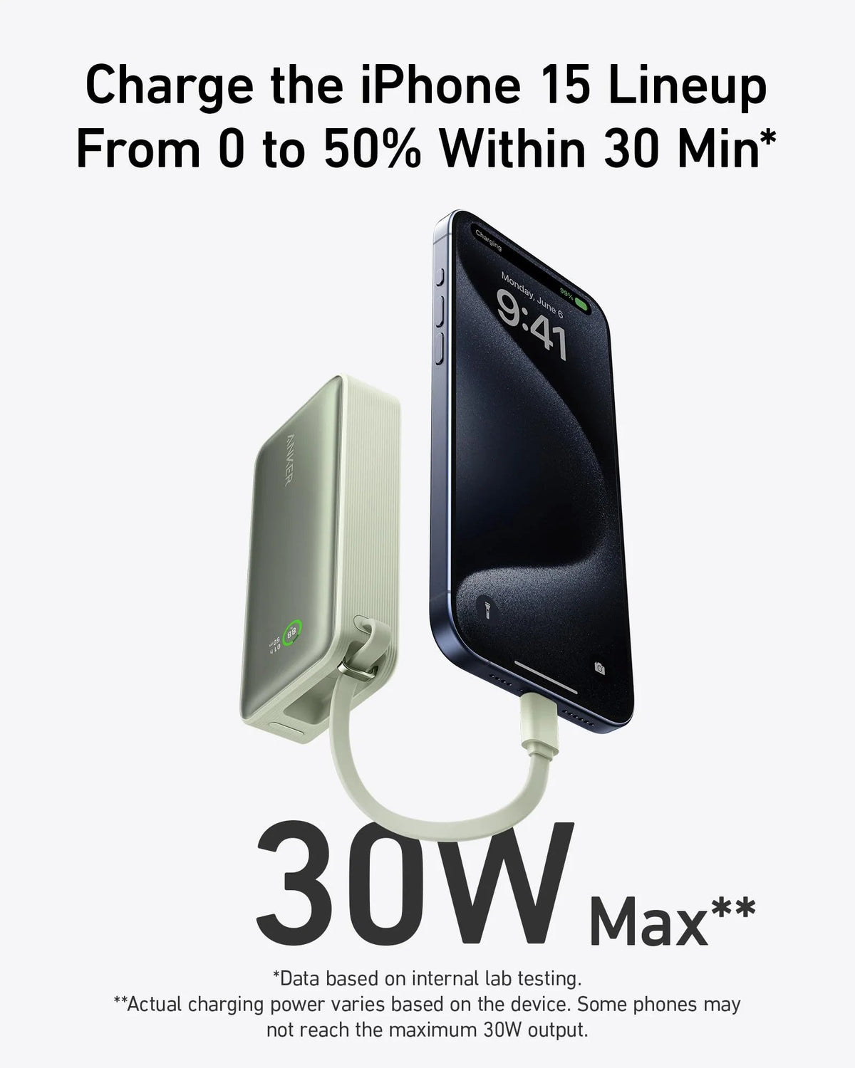 Anker | Nano Power Bank | 30W, Built-In USB-C Cable