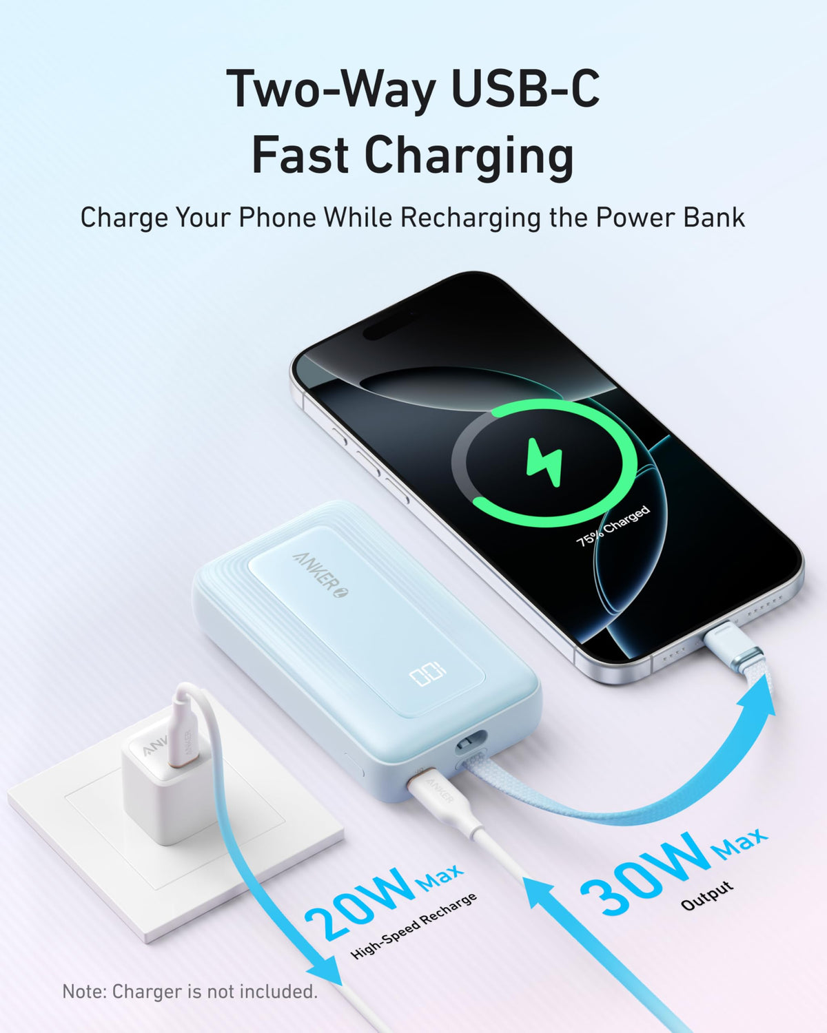 Anker | Zolo Power Bank | 10K, 30W, Built-In USB-C Cable