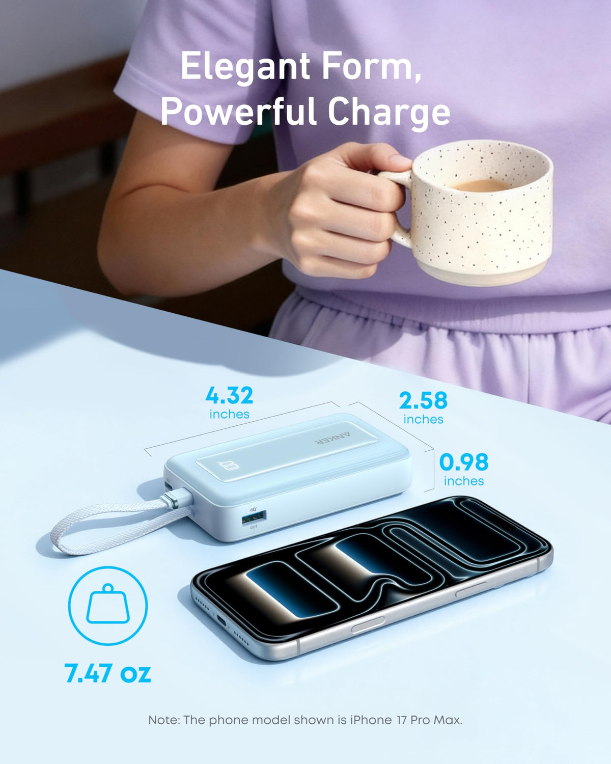 Anker | Zolo Power Bank | 10K, 30W, Built-In USB-C Cable