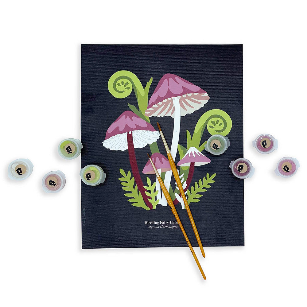 Elle Crée Bleeding Fairy Helmet Mushrooms Paint-by-Number Kit, 8x10, finished painting