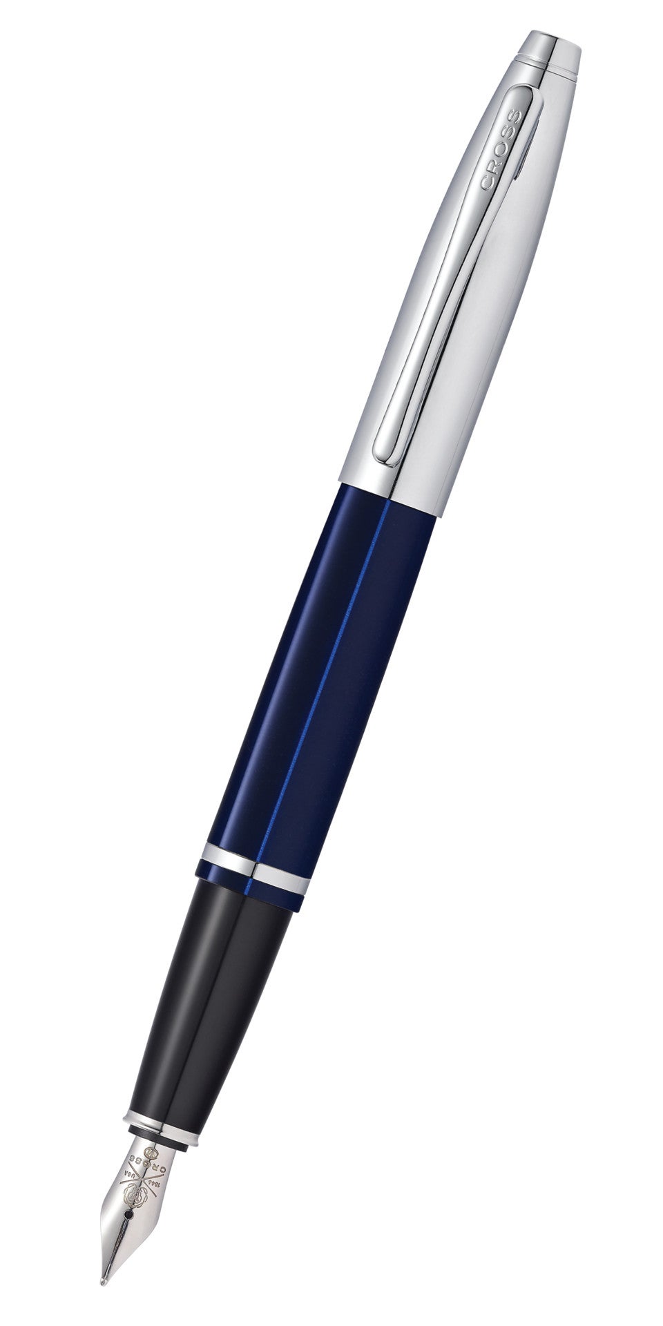 Cross Calais Fountain Pen, Chrome & Blue Lacquer, Medium Nib