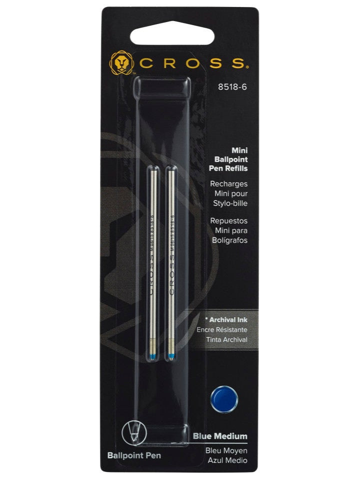 Cross Mini Ballpoint Refill, Blue, Medium, 2 Pack