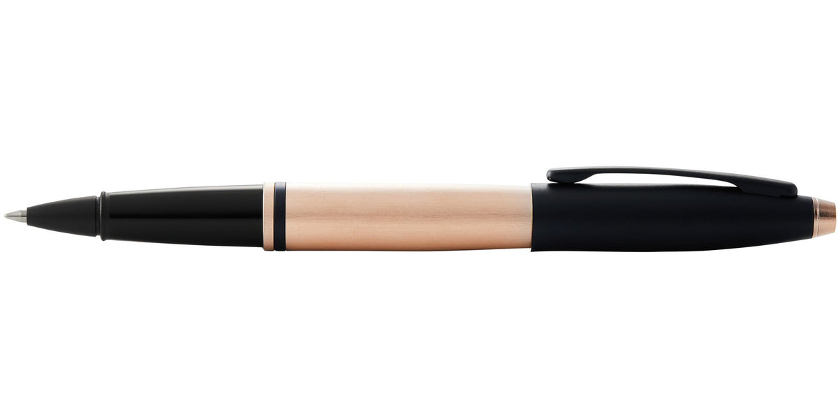 Cross | Calais Rollerball Pen | Brushed Rose Gold Plate and Black Lacquer